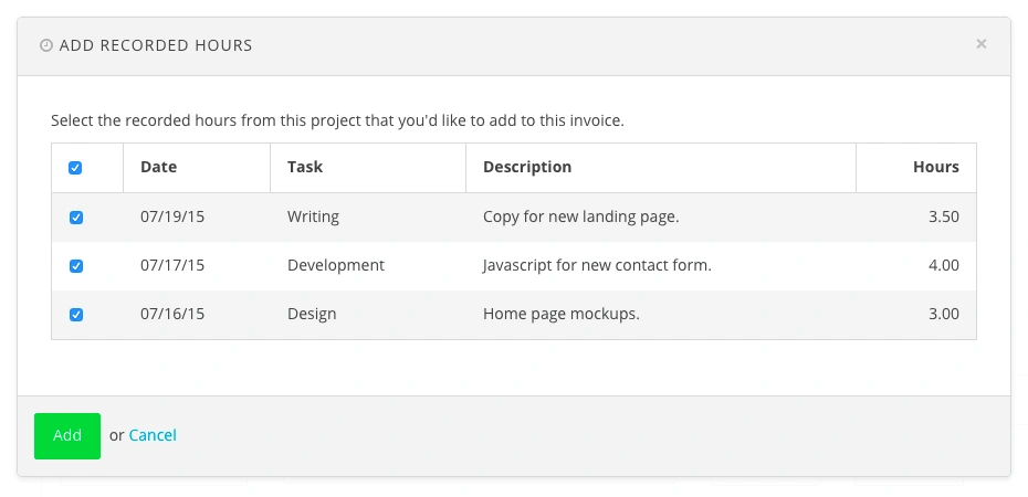 Add Recorded Hours Modal