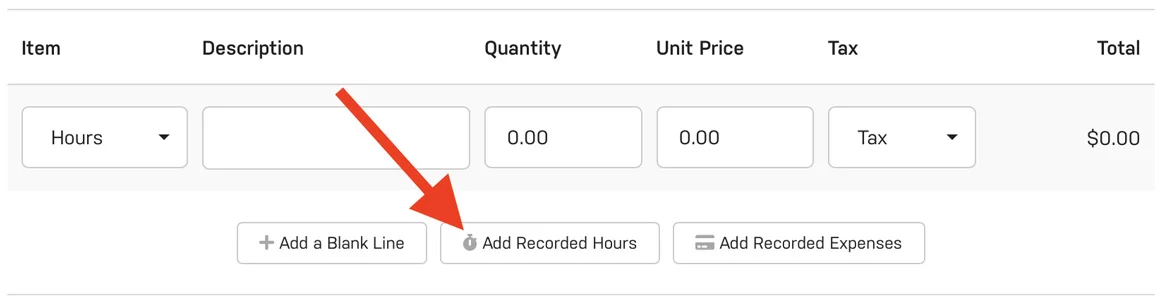 Harpoon Add Recorded Hours Button