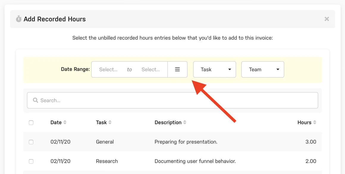 Harpoon Add Recorded Hours Filters
