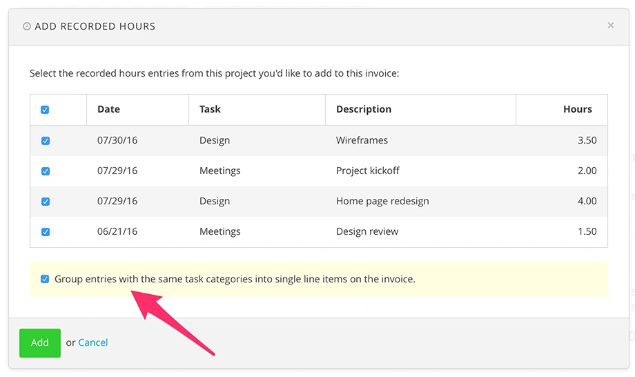 Harpoon Add Recorded Hours Modal