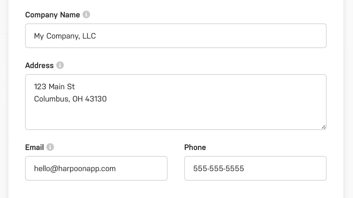 Harpoon Custom Contact Info