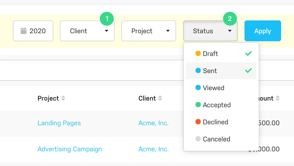 Harpoon Estimates Filter Bar