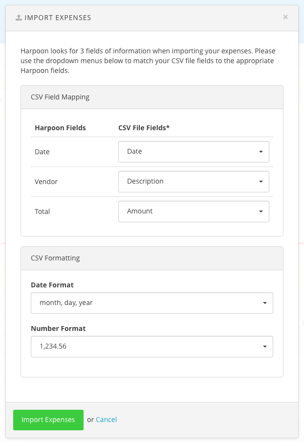 Harpoon Expense Import