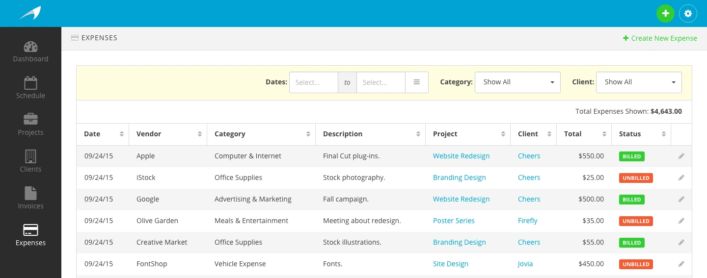 Harpoon Expenses Screen