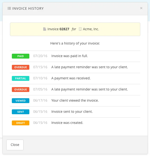 Harpoon Invoice History