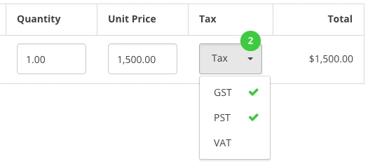 Harpoon Invoice Tax Dropdown