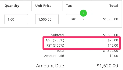 Harpoon Invoice Tax Subtotal