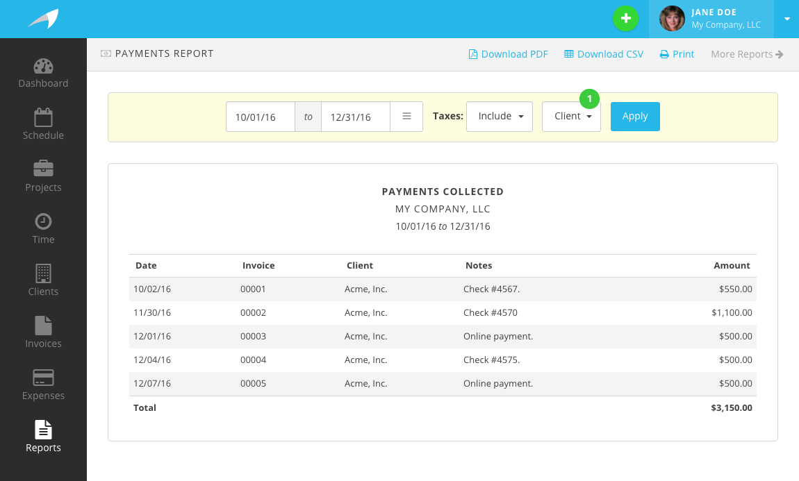 Harpoon Payments Report