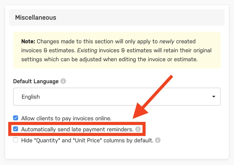 Harpoon Settings Late Payment Reminders