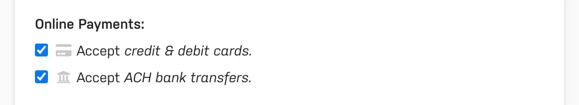 Harpoon Settings Online Payments