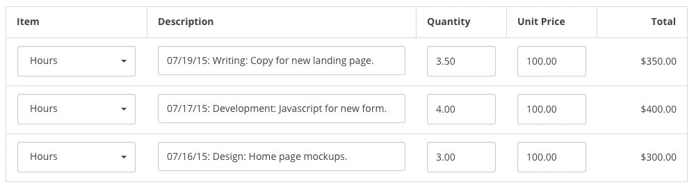 Harpoon invoice line items