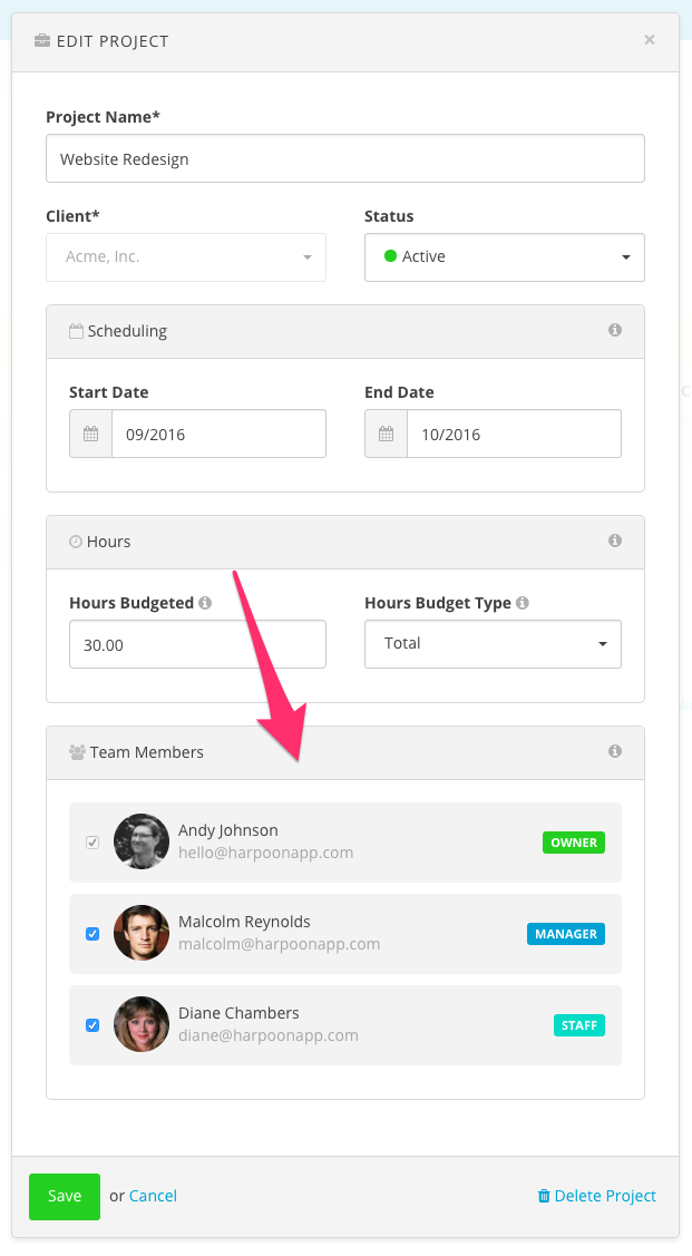 Harpoon team edit project