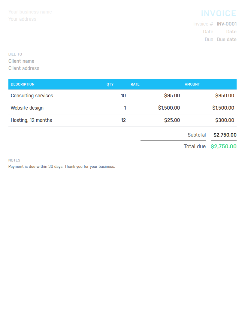 Preview of the Harpoon invoice template